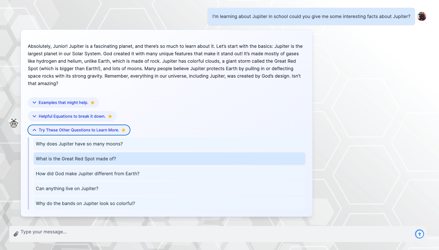 AI suggesting follow-up science questions on tablet