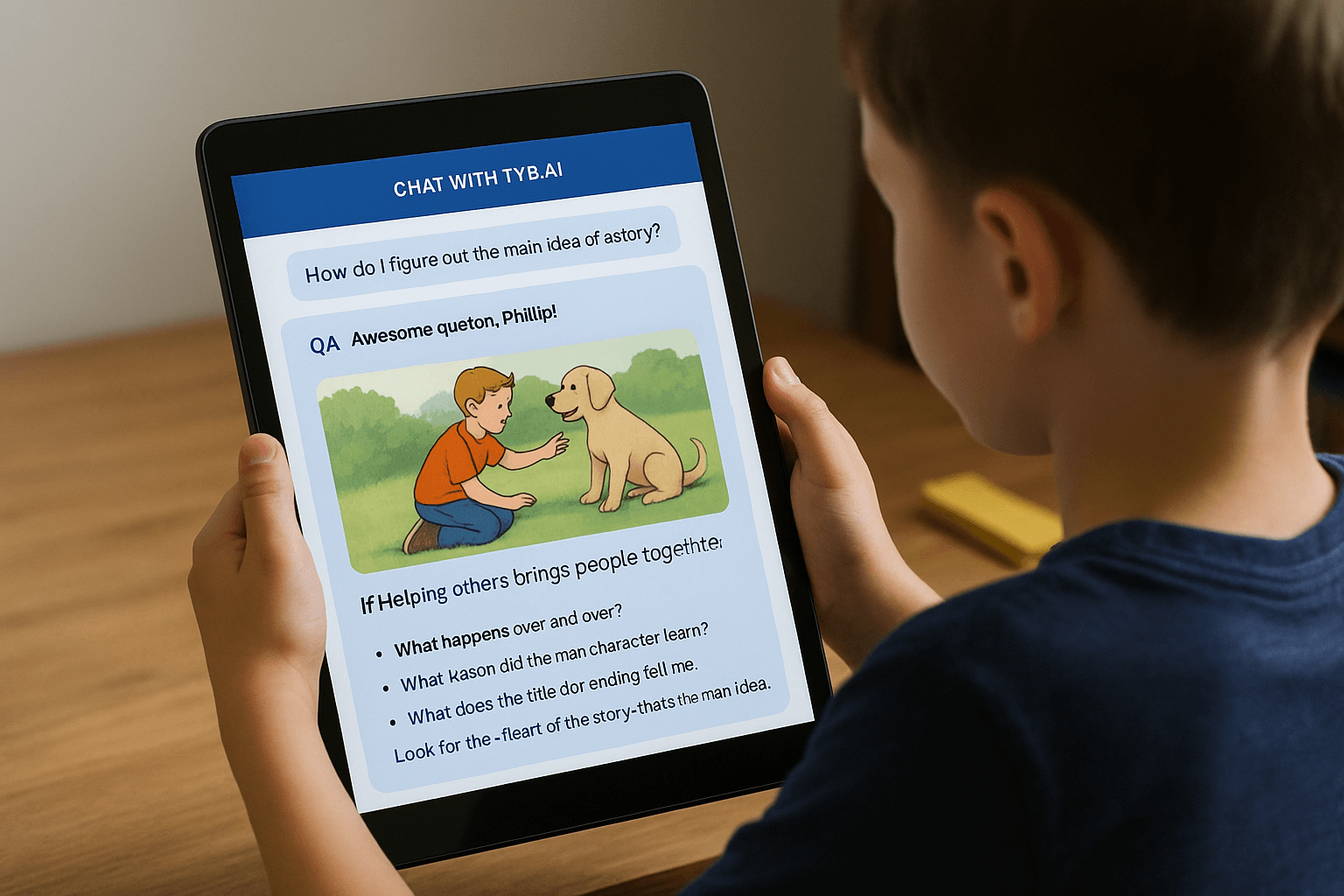 Child viewing personalized language arts example on tablet