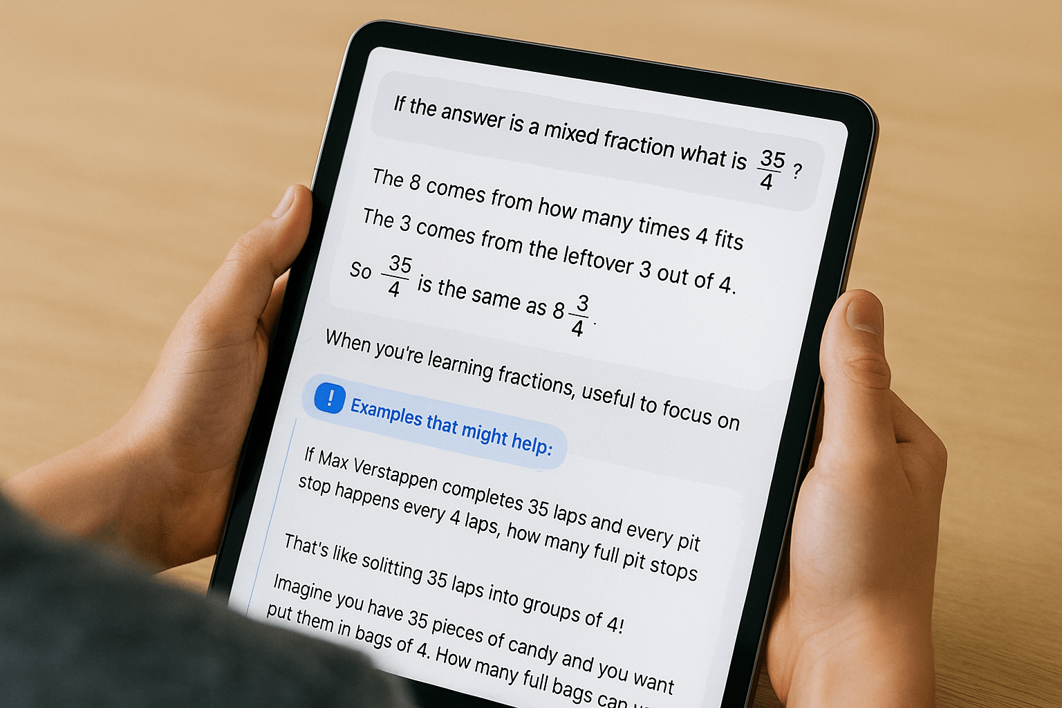 Child viewing personalized math problem on tablet