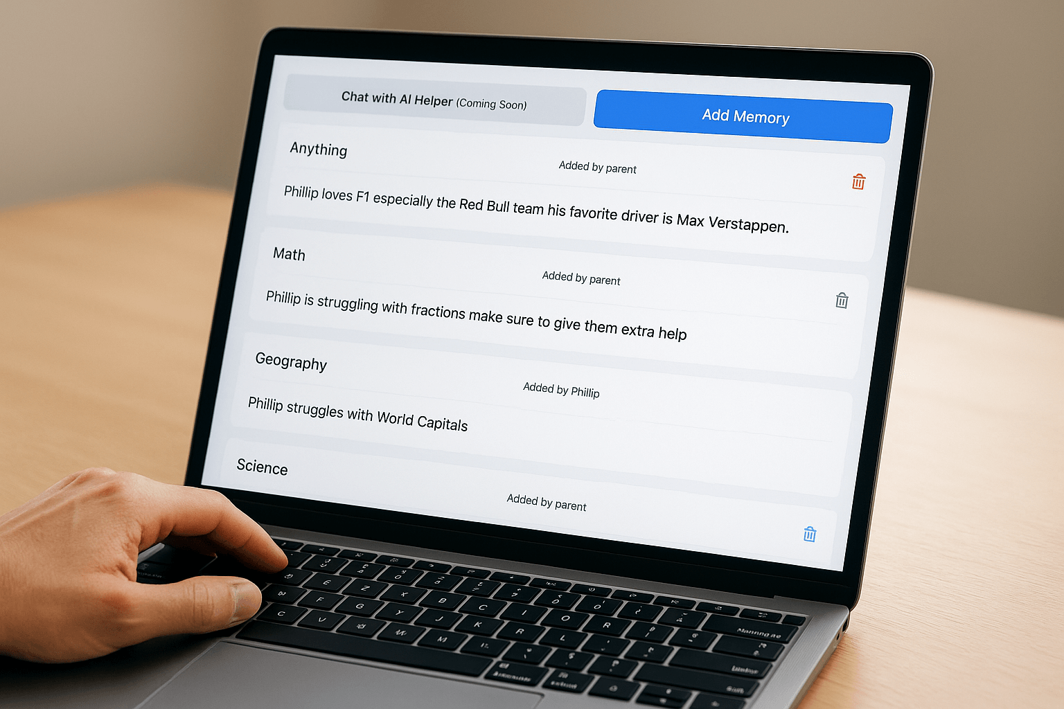 Parent setting child's interest on laptop
